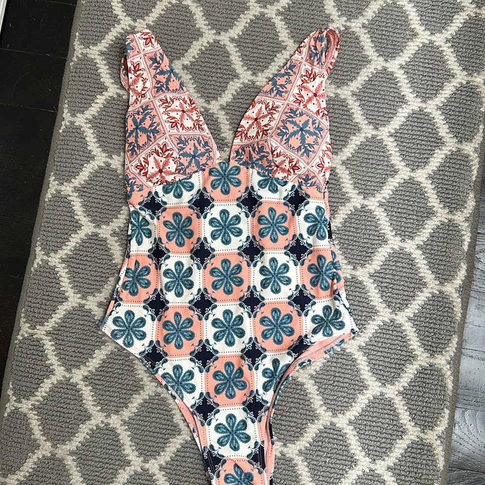 NWT Agua Bendita x Target one-piece coral mixed tile print bathing suit